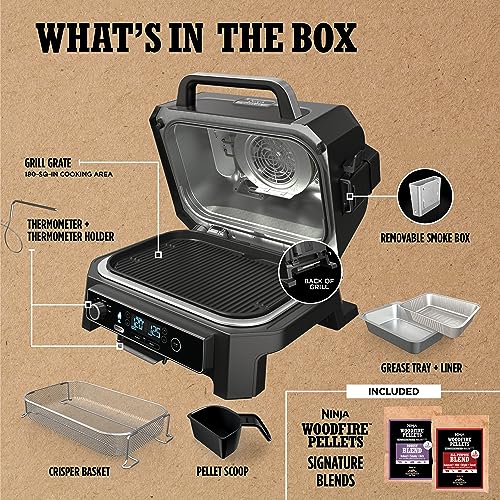 Ninja, Woodfire Pro XL Outdoor Grill & Smoker, Thermometer, 4-in-1 Master Grill, BBQ Smoker, Outdoor Air Fryer, Bake, Portable, Electric Grill, Dark Grey, OG850