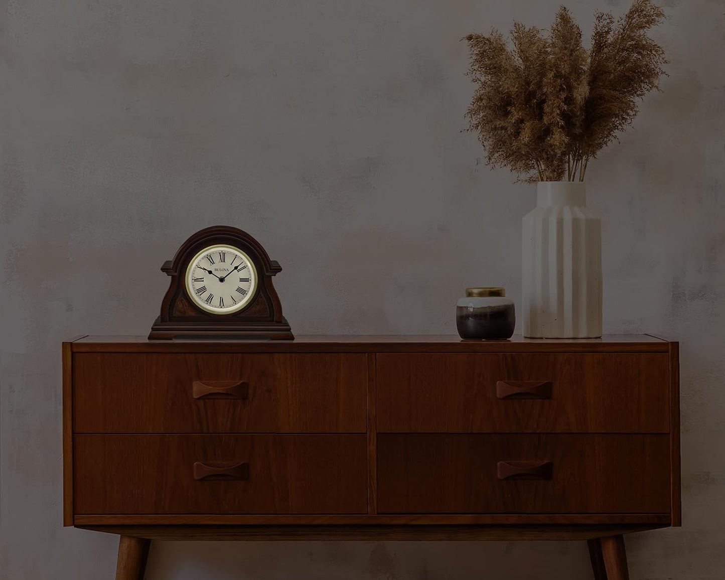 Bulova Bostonian Lighted Mantel Clock, Model B1851 | Elegant Cherry Wood Finish | Illuminated Dial | Quartz Movement | Traditional Design | Battery Operated