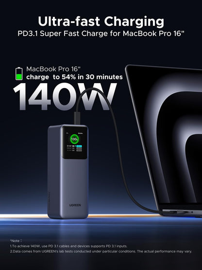 UGREEN Nexode Power Bank 25000mAh 200W Laptop Portable Charger PD 3.1 Fast Charging 90Wh 3-Port Battery Pack with TFT Smart Display for MacBook Pro/Air/ipad/iPhone 17/16/Samsung S24/Dell/HP and More