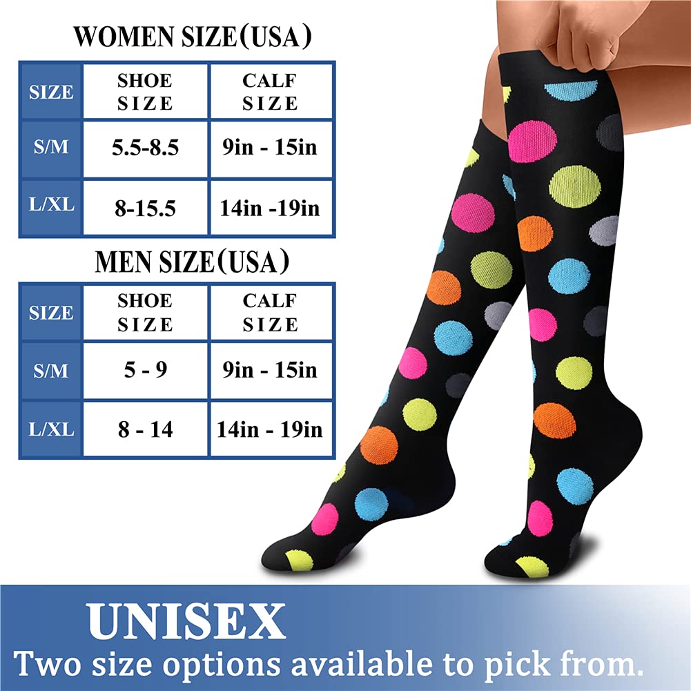 CHARMKING Compression Socks for Women & Men (8 Pairs) 15-20 mmHg Graduated Copper Support Socks are Best for Pregnant, Nurses - Boost Performance, Circulation, Knee High & Wide Calf (L/XL, Multi 23)