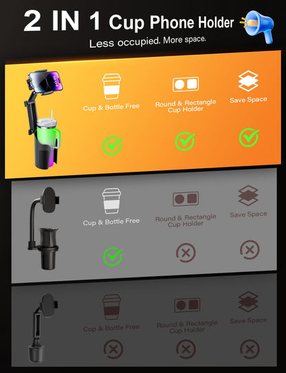 TAZENI 2-in-1 Cup Holder Cell Phone Holder for Your Car Bottle Friendly Cup Cell Phone Holder Mount for Car Height Adjustable Sturdy Fit 4-7 inches Phones