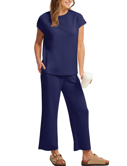 SAMPEEL 2 Piece Sets for Women Summer Matching Sets Women Clothing Ladies Loungewear Sweat Set Travel Outfits Resort Wear 2025 Blue M