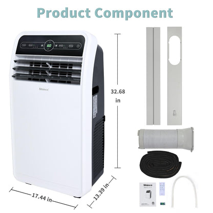 Shinco 12,000 BTU Portable Air Conditioner, Portable AC Unit with Built-in Cool, Dehumidifier&Fan Modes for Room up to 400 sq.ft, with Remote Control, 24 Hour Timer, Installation Kit