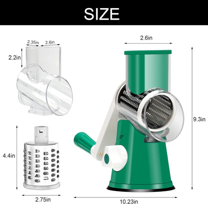 Cambom Rotary Cheese Grater Hand Crank Cheese Shredder for Fresh Cheese, Vegetable, Nuts,Non-slip Suction Base, Free Cleaning Brush Three Blades, Deep Green
