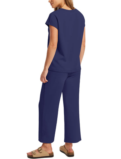 SAMPEEL 2 Piece Sets for Women Summer Matching Sets Women Clothing Ladies Loungewear Sweat Set Travel Outfits Resort Wear 2025 Blue M