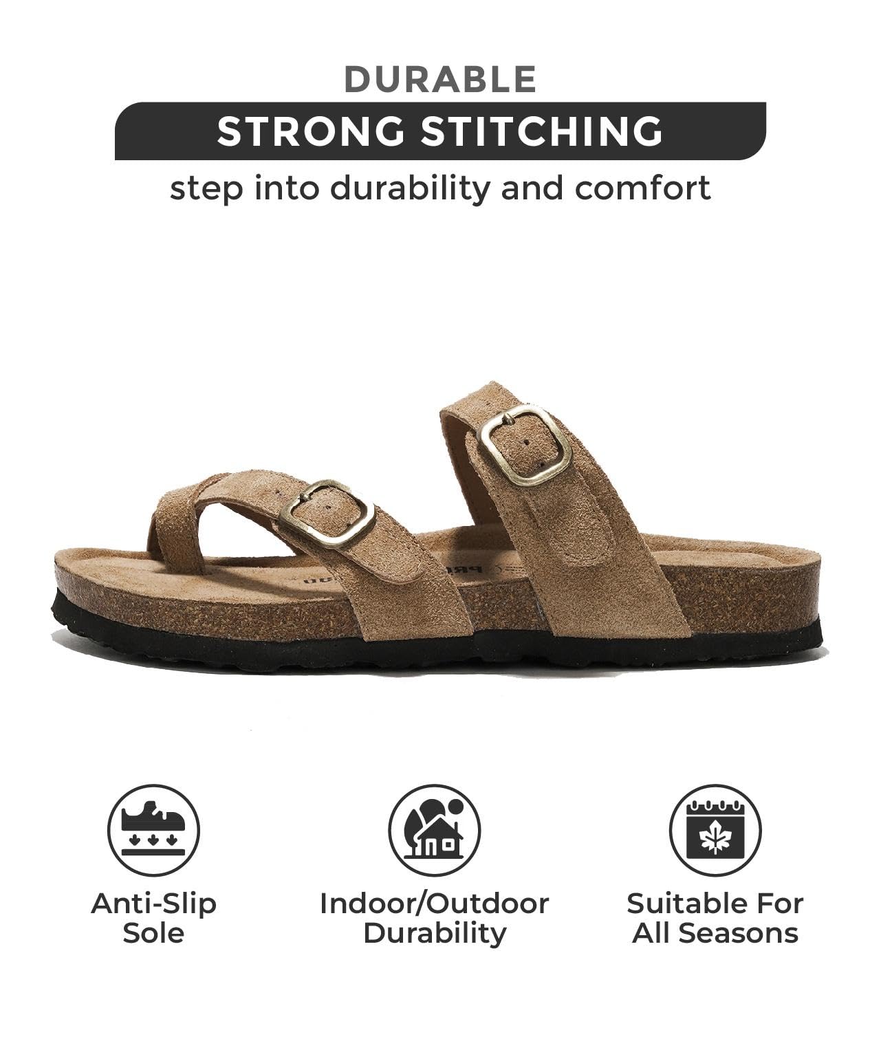 Project Cloud 100% Genuine Leather Womens Sandals - Cork Footbed Slides For Women - Comfortable Sandals Women with Memory Foam Beach Essential Summer Sandals For Women 2024 (Lian, Chstnut, 7.5)