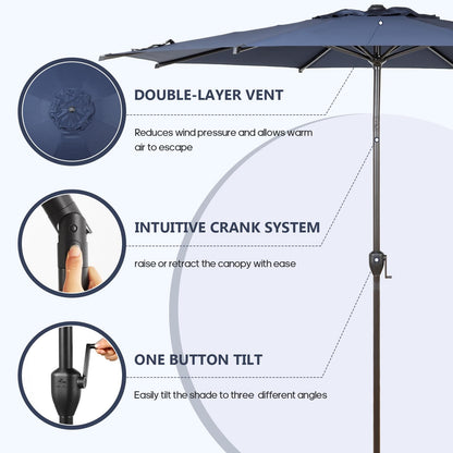 Abba Patio 9FT Lyon Outdoor Patio Umbrella Outdoor Table Umbrella with Push Button Tilt and Crank Market Umbrella 8 Sturdy Ribs UV Protection Waterproof for Garden Deck Backyard Pool Dark Blue