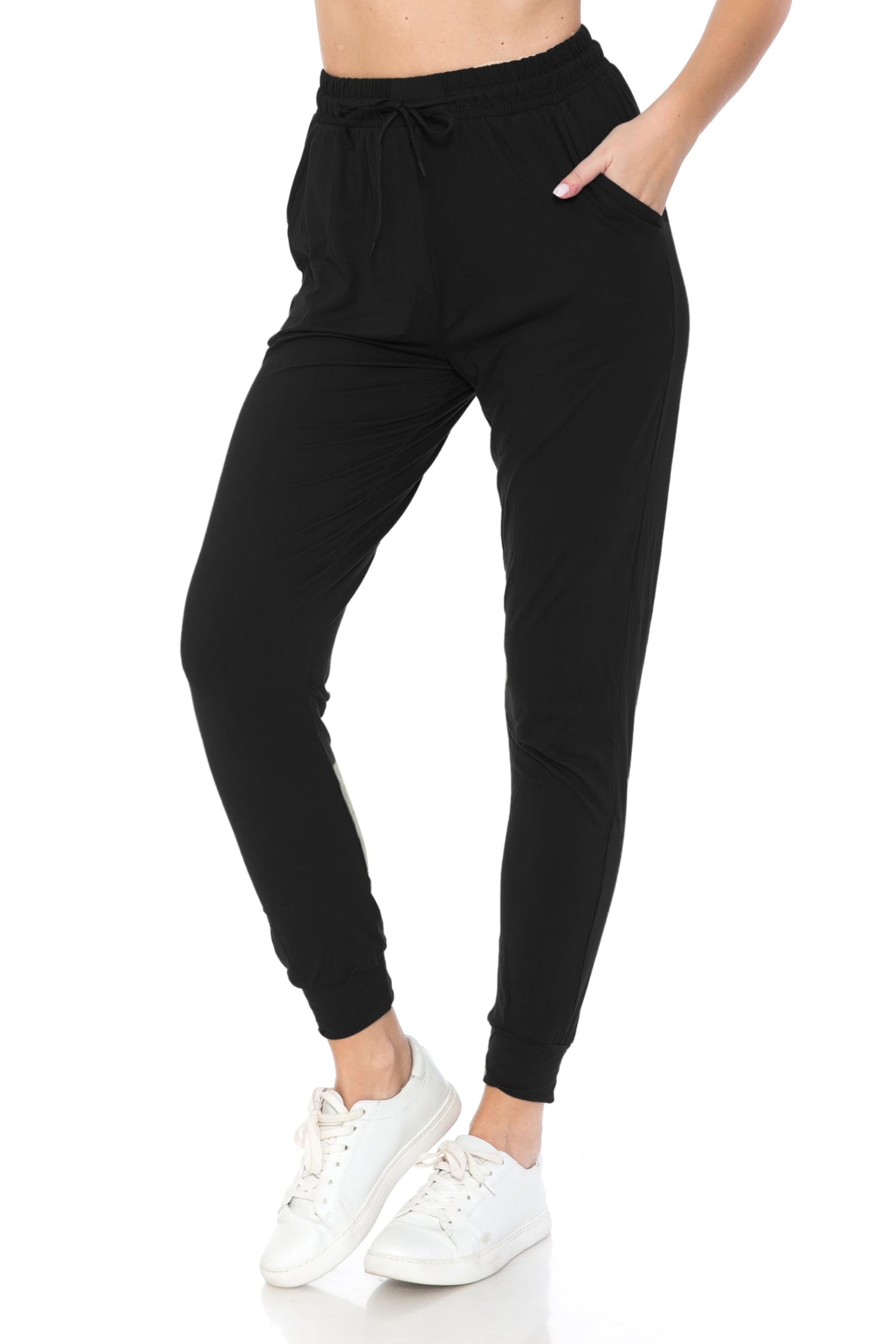 Leggings Depot Womens Relaxed fit Jogger Pants - Track Cuff Sweatpants with Pockets, Black, Large