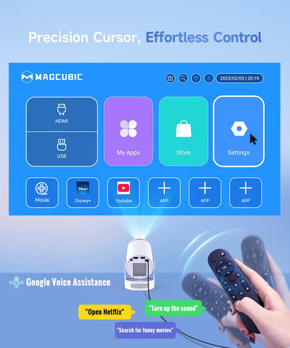 Magcubic Mini Projector 4K support with WiFi 6 and Bluetooth 5.4, 5w Soundbase Speaker, Auto Vertical Keystone 180°Rotatable Portable Proyector for Home Bedroom Outdoor HY300Pro+