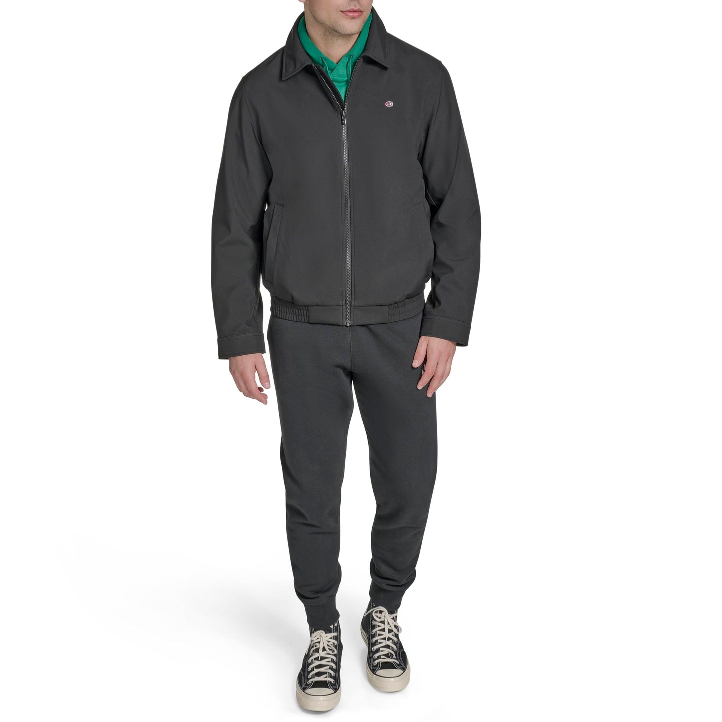 Champion Men's Lightweight Laydown Collar Jacket, Black, Medium