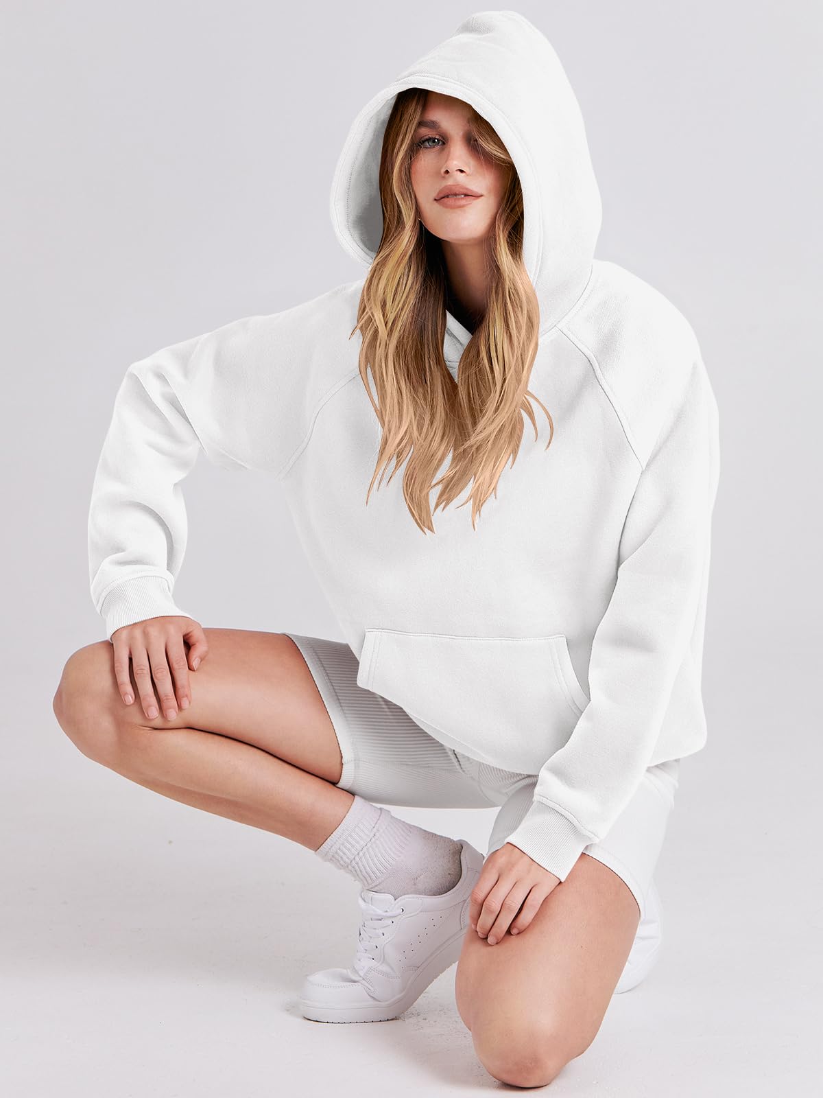 ANRABESS Women Hoodies Oversized Fleece Long Sleeve Comfy Casual Basic Pullover Sweatshirts 2024 Fall Outfits Sweater White Small