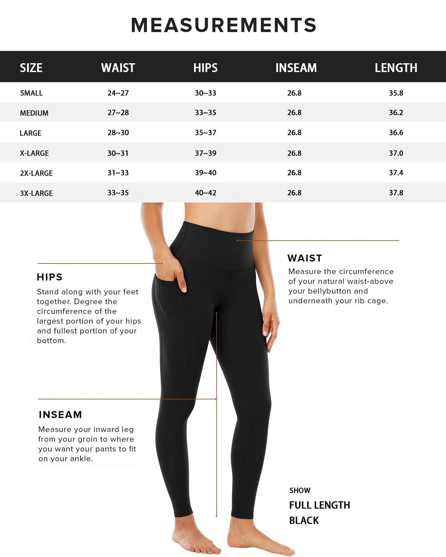 CHRLEISURE Leggings with Pockets for Women, High Waisted Tummy Control Workout Yoga Pants(Black,Gray,Brown,Navy,Khaki,M)