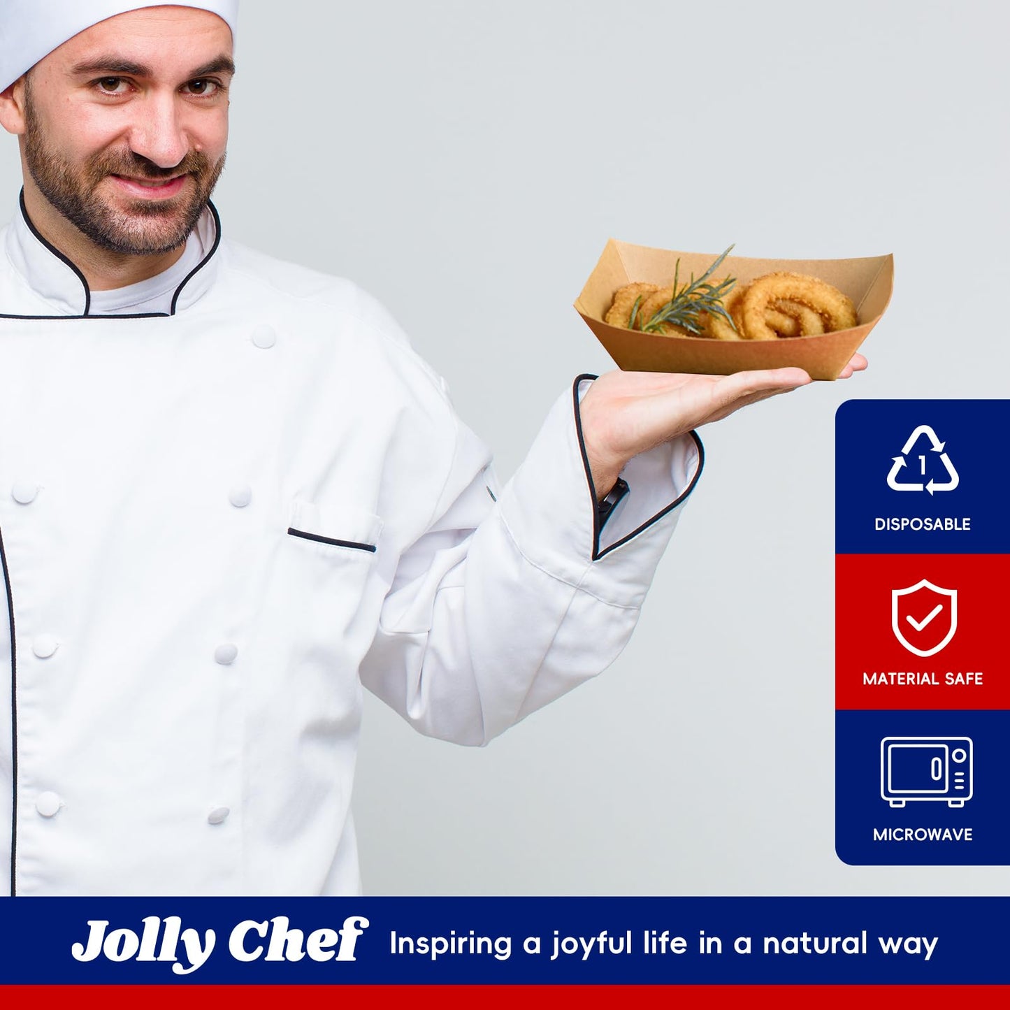 JOLLY CHEF 2lb Paper Food Trays, 250 Pack Disposable Paper Boat, Kraft Serving Boats, Food Holder Trays for Snacks French Fries Nachos Hot Dog Tacos BBQ Party
