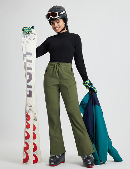 baleaf Women's Snow Ski Pants Waterproof Hiking Fleece Lined Pants Pockets Thermal Warm Insulated Softshell Army Green M