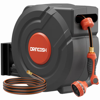 3rd Generation Retractable Garden Hose 100 ft x 1/2 inch Heavy Duty Wall-Mounted Hose Reel 180° Swivel Automatic Slow Return Any Length Lock 9 Pattern Nozzle UV Resistant (Black)