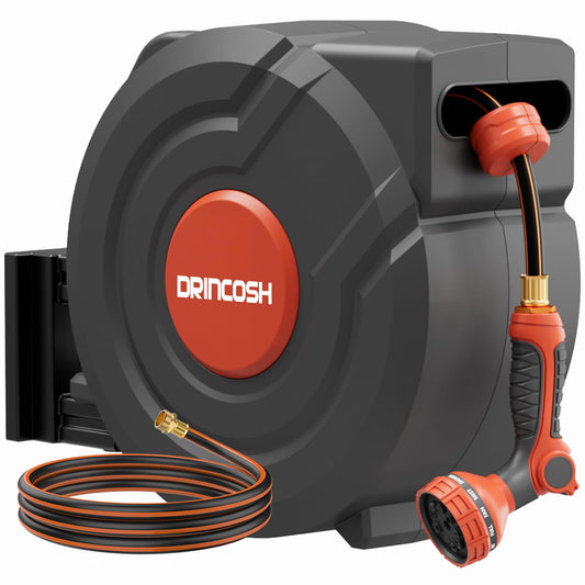 3rd Generation Retractable Garden Hose 100 ft x 1/2 inch Heavy Duty Wall-Mounted Hose Reel 180° Swivel Automatic Slow Return Any Length Lock 9 Pattern Nozzle UV Resistant (Black)
