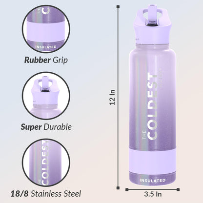 Coldest Insulated Water Bottle with Straw Lid - Stainless Steel Metal Insulated Bottle for Men & Women (Purple Ombré Glitter, 40 oz)