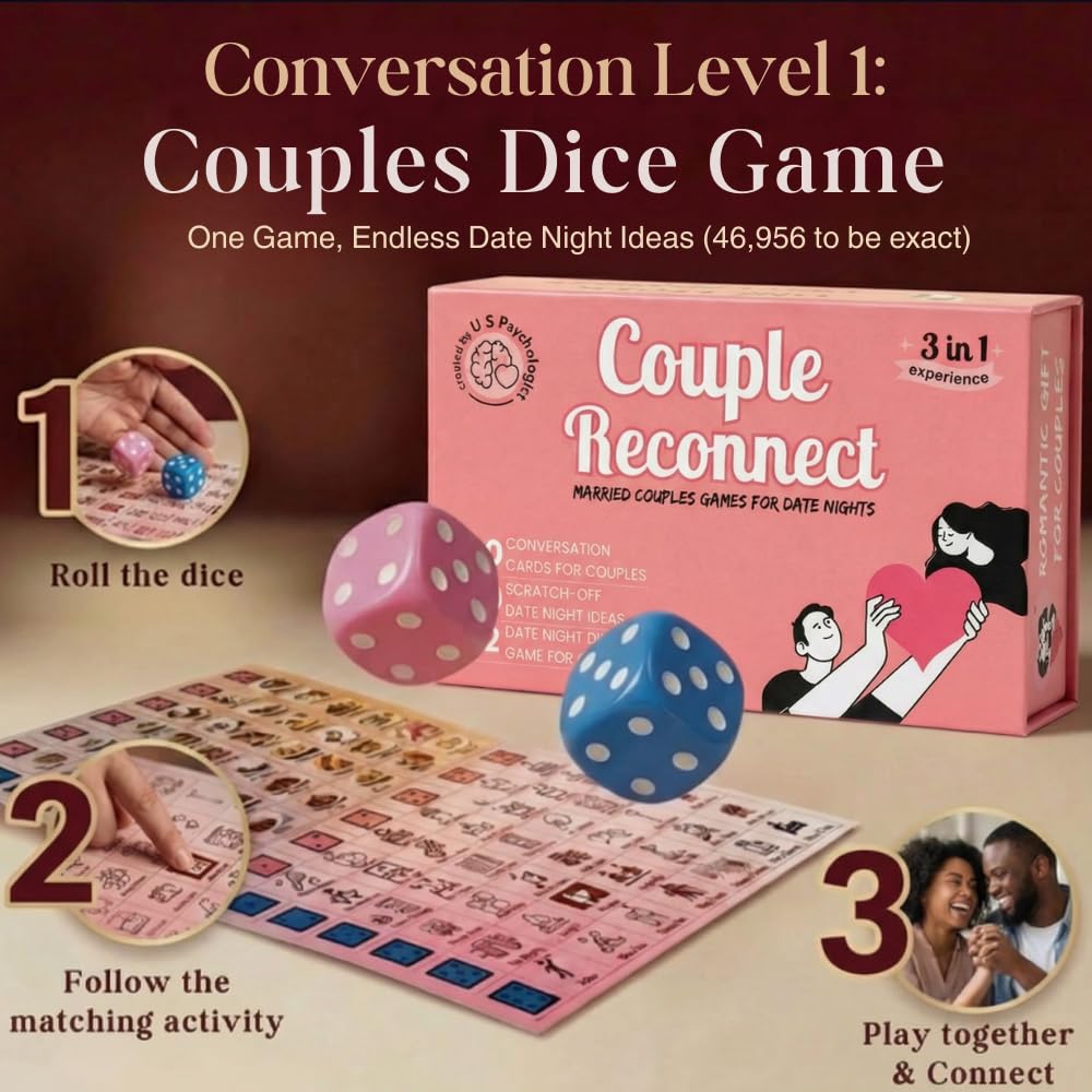 Life Sutra Couple Reconnect 3 in 1 Game - 200 Classsic Conversation Cards, 100 Scratch Off Date Adventures and Endless Date Nights Combinations with The Couples Dice Game. Ideal Valentine's Gift
