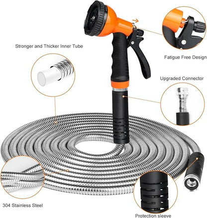 HDKing Garden Hose 50 FT Flexible Metal Hose with 10 Function Nozzle, Kink Free, Lightweight, Durable, Crush Resistant Fitting, Easy to Coil, Puncture Proof Hose for Yard, Rv, 600 PSI 2024 New