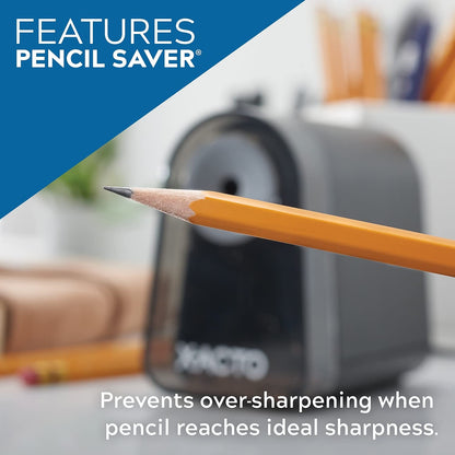X-ACTO Pencil Sharpener, Mighty Mite Electric Pencil Sharpener, With Pencil Saver®, SafeStart® Motor, Black, 1 Count - Home, Office, School, Teacher Supplies