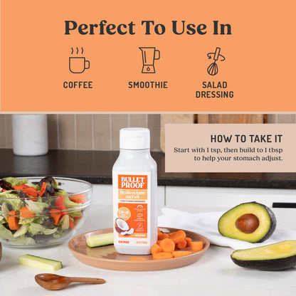 Bulletproof Brain Octane C8 MCT Oil, 16 oz – 100% Pure Coconut Oil, Triple-Distilled Keto Energy Supplement for Coffee & Smoothies, Unflavored, No Additives or Fillers, Non-GMO