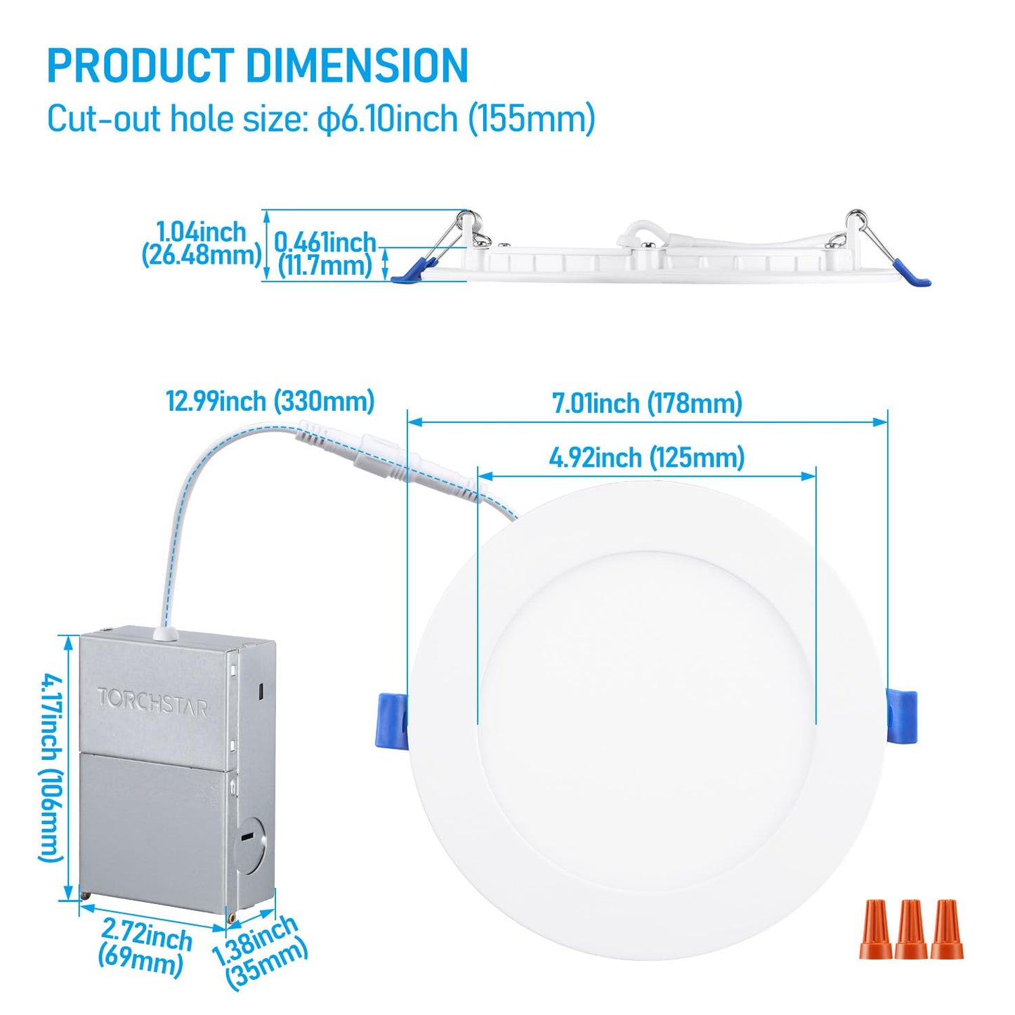 TORCHSTAR Basic Series 12-Pack 6 Inch Ultra-Thin LED Recessed Lighting with Junction Box, CRI90, Aluminum, 5000K Daylight, 5%-100% Dimmable Slim Recessed Downlight, 12W 1100LM, ETL and Energy Star