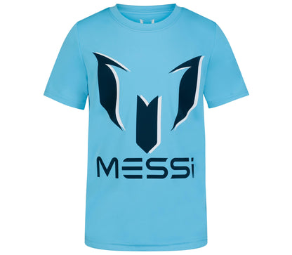 Messi Boys' Lifestyle Short Sleeve Top, Standard Shirt with Logo, Comfortable Fit, AIR Blue