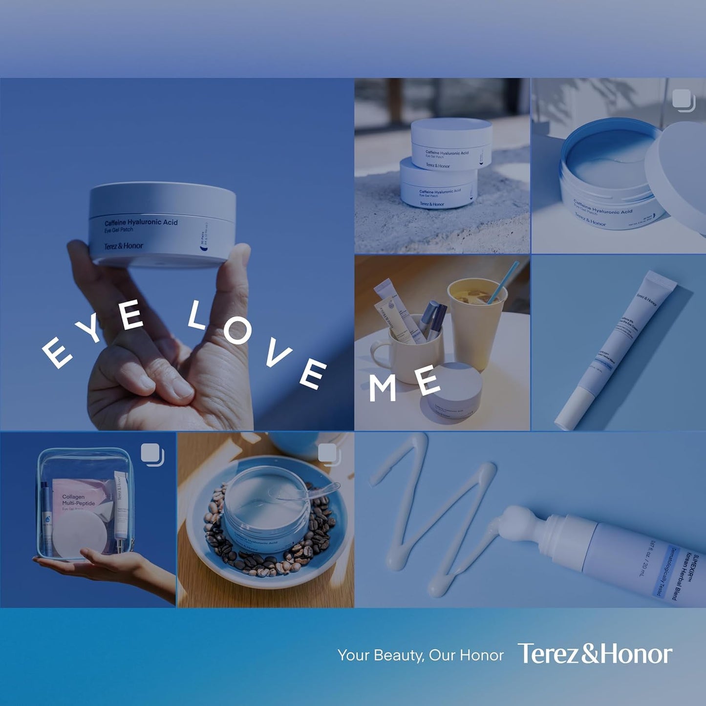 Terez & Honor Under Eye Patches for Dark Circles - 60 Korean Hydrogel Masks for Puffiness, Bags, Wrinkle with Caffeine, Hyaluronic Acid, Niacinamide - Undereye Hydrating & Cooling, Vegan, No Fragrance