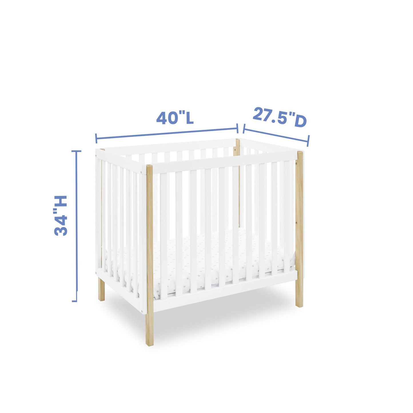 Delta Children Gio Mini Crib with 2.75" Mattress Included, Bianca White/Natural