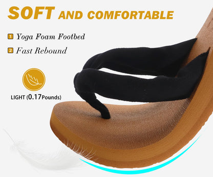 KuaiLu Flip Flops Women Arch Support Yoga Mat Comfortable Summer Beach Walking Thong Cushion Sandals Slip on Outfits Travel Essentials Orthotic Slides Indoor Outdoor Slippers Shoes Black Khaki Size 8