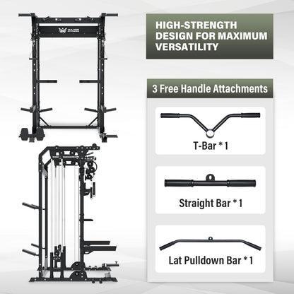 MAJOR FITNESS F22 Multi-Functional Power Rack—1600lbs Capacity All-in-One Squat Rack with Dual Pulley System for Home Gym Strength Training