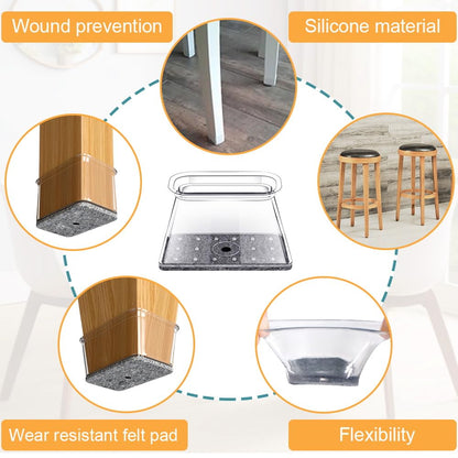 32 Pcs Rectangle Chair Leg Protectors for Hardwood Floors, Silicone Felt Furniture Leg Cover Pad for Protecting Floors from Scratches and Noise, Small (Fit L:1-1/8" to 1-1/2", W:3/4" to 1")