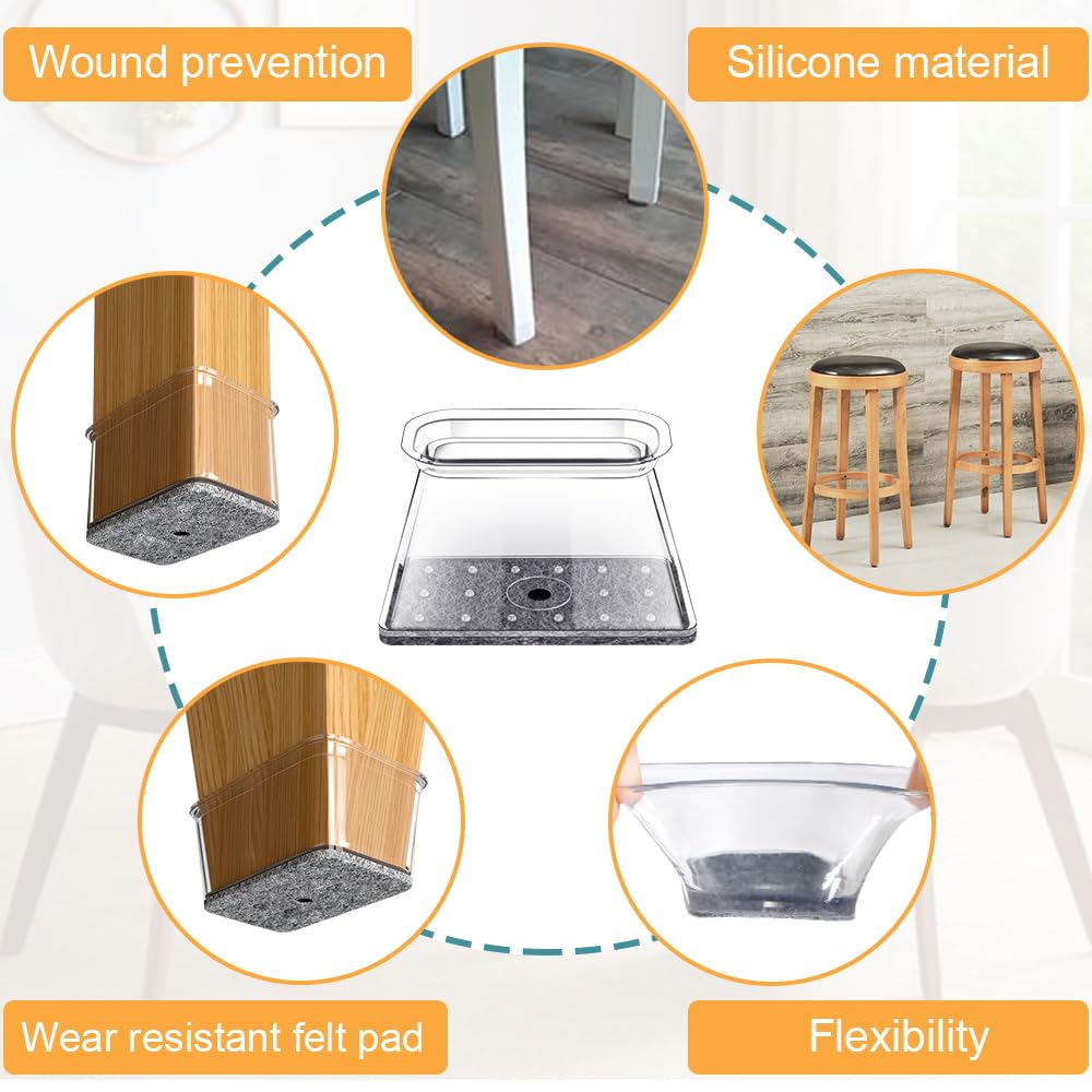 32 Pcs Rectangle Chair Leg Protectors for Hardwood Floors, Silicone Felt Furniture Leg Cover Pad for Protecting Floors from Scratches and Noise, Small (Fit L:1-1/8" to 1-1/2", W:3/4" to 1")