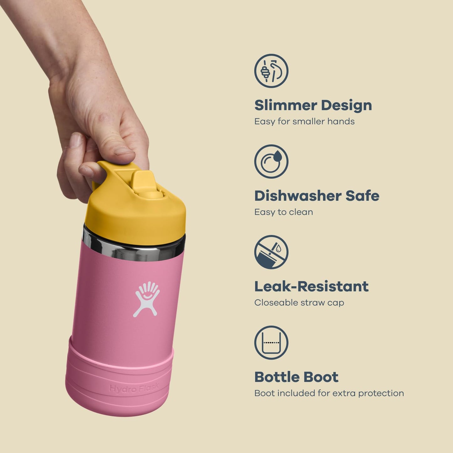 Hydro Flask Kids Water Bottle for School - Stainless Steel and Insulated with Straw Cap - 12 Oz Koala