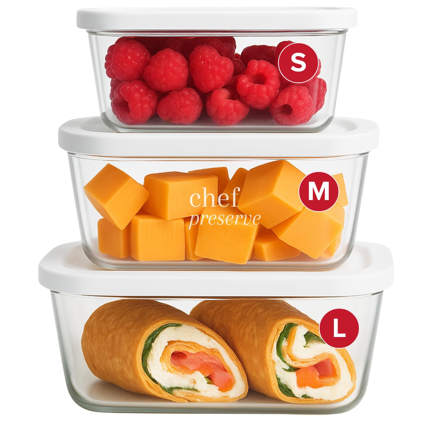 Chef Preserve Glass Vacuum Seal Containers for Food Storage, Made For Compact Vacuum Sealer, 3pcs set [1x Small, 1x Medium, 1x Large] Works With Handheld Vacuum Sealer Machine