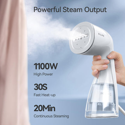 HiLIFE Steamer for Clothes, Handheld Clothes Steamer with Large 300ml Tank, 1100W Clothing Steamer, Fabric Wrinkle Remover, Portable & Compact Travel Size Garment Steamer ONLY FOR 120V (White)