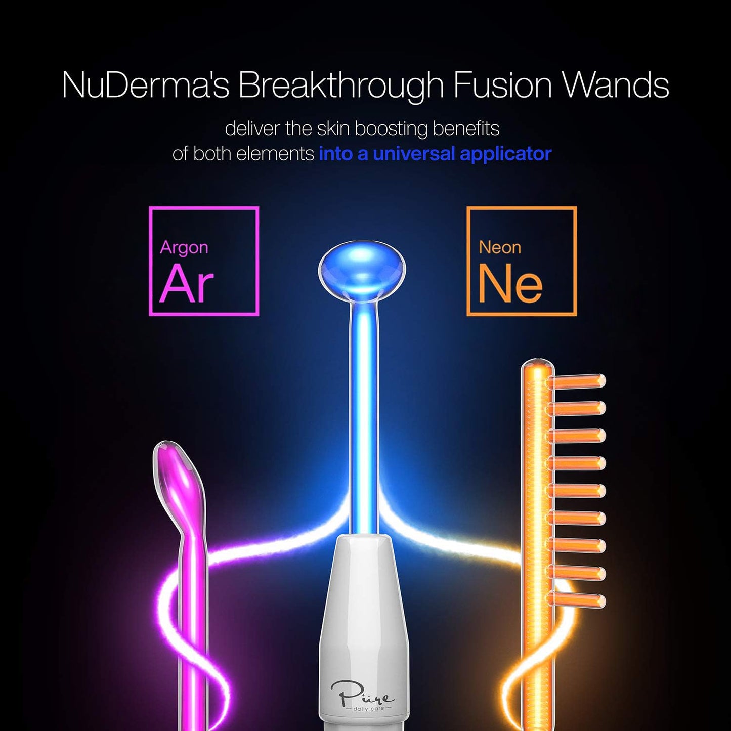 NuDerma Clinical Skin Therapy Wand - Portable Skin Therapy Machine w 6 Fusion Neon + Argon Wands – Anti Aging - Clarifying - Skin Tightening & Radiance - Wrinkle Reducing