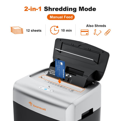 Bonsaii Paper Shredder for Office, 120-Sheet Autofeed Heavy Duty Shredder for Home Office Use, 30 Minutes/Micro Cut/P-4 High Security Level/6 Gallon Large Bin