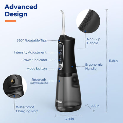 Bitvae C6 Water Flossers for Teeth - Cordless Water Dental Flosser Teeth Picks for Travel with 6 Jet Tips, 3 Modes 5 intensities, IPX7 Waterproof Portable & Rechargeable Oral Irrigator Cleaner, Black