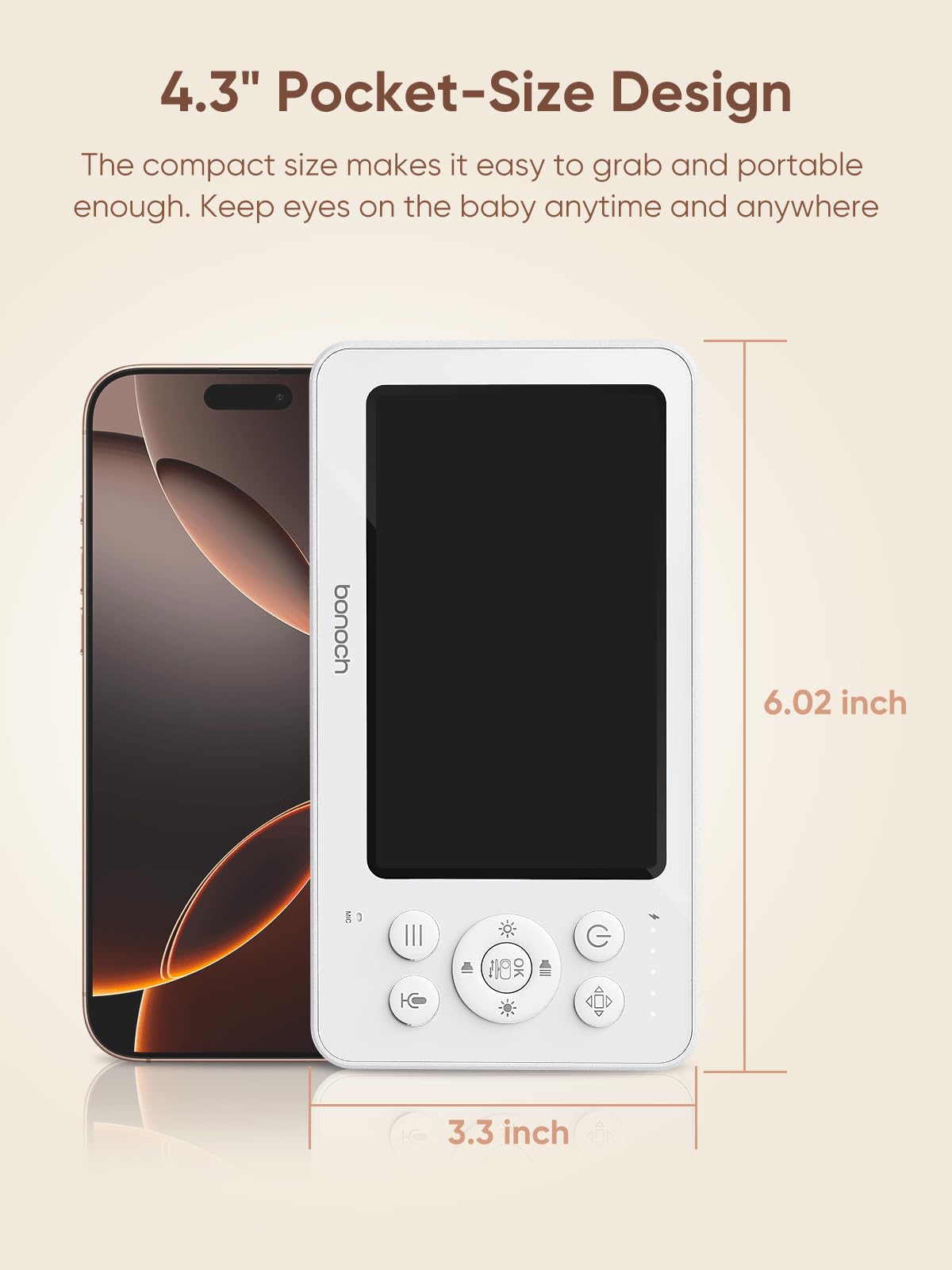 bonoch 4.3" Baby Monitor with 2 Cameras, 720p Split Screen Monitor with Camera and Audio, 28hour Battery, Video Baby Monitor No WiFi, VOX Mode, 2 Way Audio, Auto Night Vision, 2X, 3X, 4X Zoom