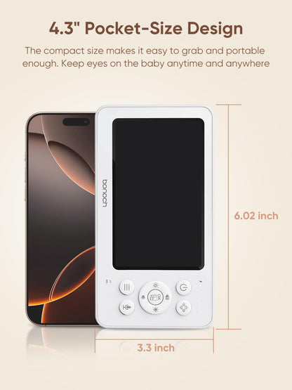 bonoch 4.3" Baby Monitor with 2 Cameras, 720p Split Screen Monitor with Camera and Audio, 28hour Battery, Video Baby Monitor No WiFi, VOX Mode, 2 Way Audio, Auto Night Vision, 2X, 3X, 4X Zoom