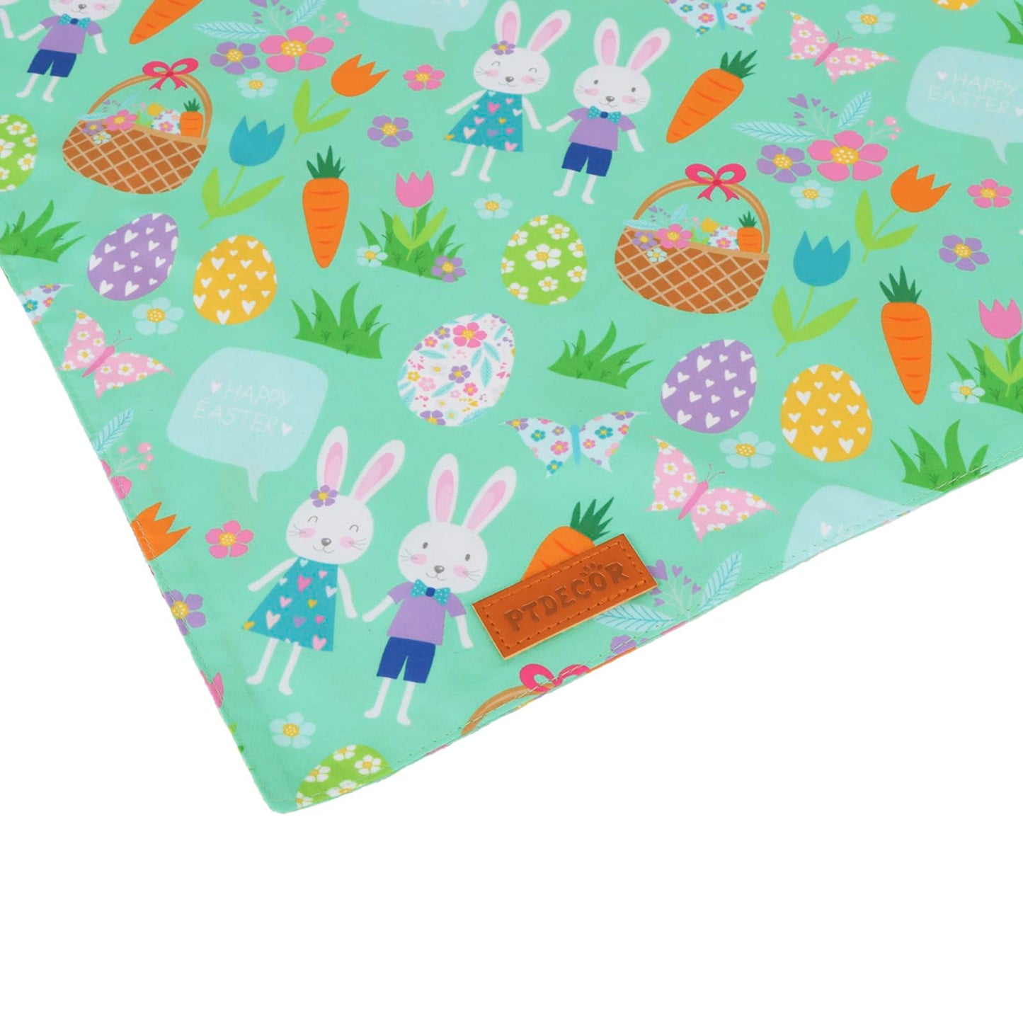 PTDECOR Easter Dog Bandana, Reversible Rabbit Easter Egg Dog Scarf, Multi Size, White Green Bandanas for Medium Large Dogs Pets (White&Green, Large)