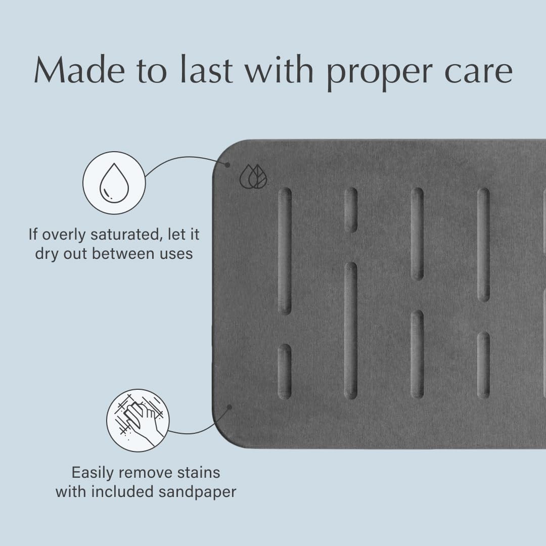 Dorai Home Bath Stone – Luxury Stone Bath Mat – Instantly Removes Water – Non-Slip Surface – Modern and Stylish Design – Rubberized Bottom Pad – Rain Slate