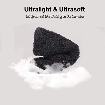 HomeTop Women's Fuzzy Curly Fur Memory Foam Loafer Slippers Bedroom House Shoes with Polar Fleece Lining (8.5, Black)