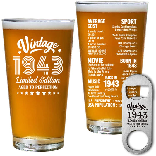 81st Birthday Gifts for Women Men, 81 Year Old Birthday Decoration Gift, Vintage 1943-81st Anniversary Party Supplies, 16 oz Beer Glass