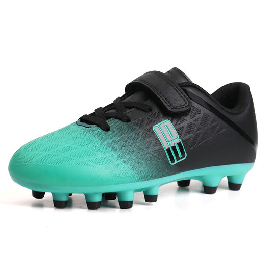 brooman Kids Firm Ground Soccer Cleats Boys Girls Athletic Outdoor Football Shoes (11,Black Green)