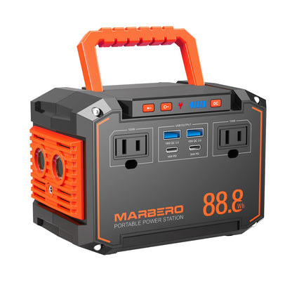 MARBERO Portable Power Station 88.8Wh 150W Peak Camping Portable Power Bank with AC Outlet 110V(2*USB A, 2*USB C, 2*AC) Solar Generator with LED Light for Outdoor Travel Home Emergency Hurricane