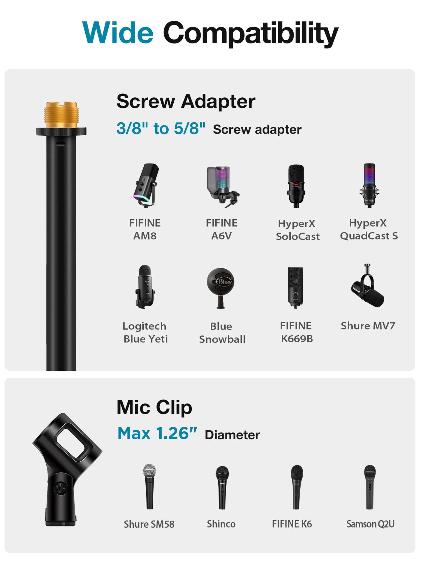 InnoGear Mic Stand, Max Height 66.34" Microphone Stand Floor Detachable Boom Mic Arm Stands with Weighted Round Base for Blue Yeti HyperX QuadCast SoloCast Shure SM58 Samson Q2U Fifine K669B, Large