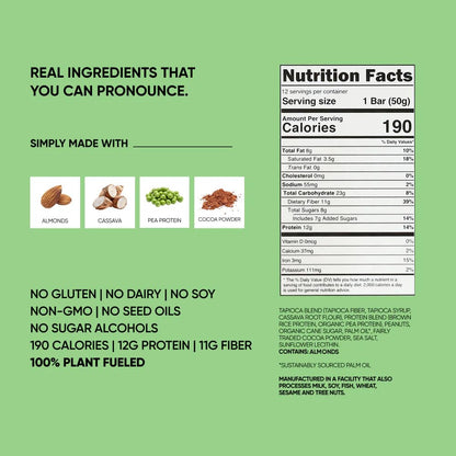 TRUBAR Vegan Protein Bars - Soy Free, Dairy Free, Gluten Free Protein Bars - No Sugar Alcohols - Non-GMO - 12g of Protein - It's Mint To Be Chip - 12 Count