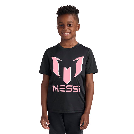 Messi Boys' Lifestyle Short Sleeve Top, Standard Shirt with Logo, Comfortable Fit, Stretch Limo